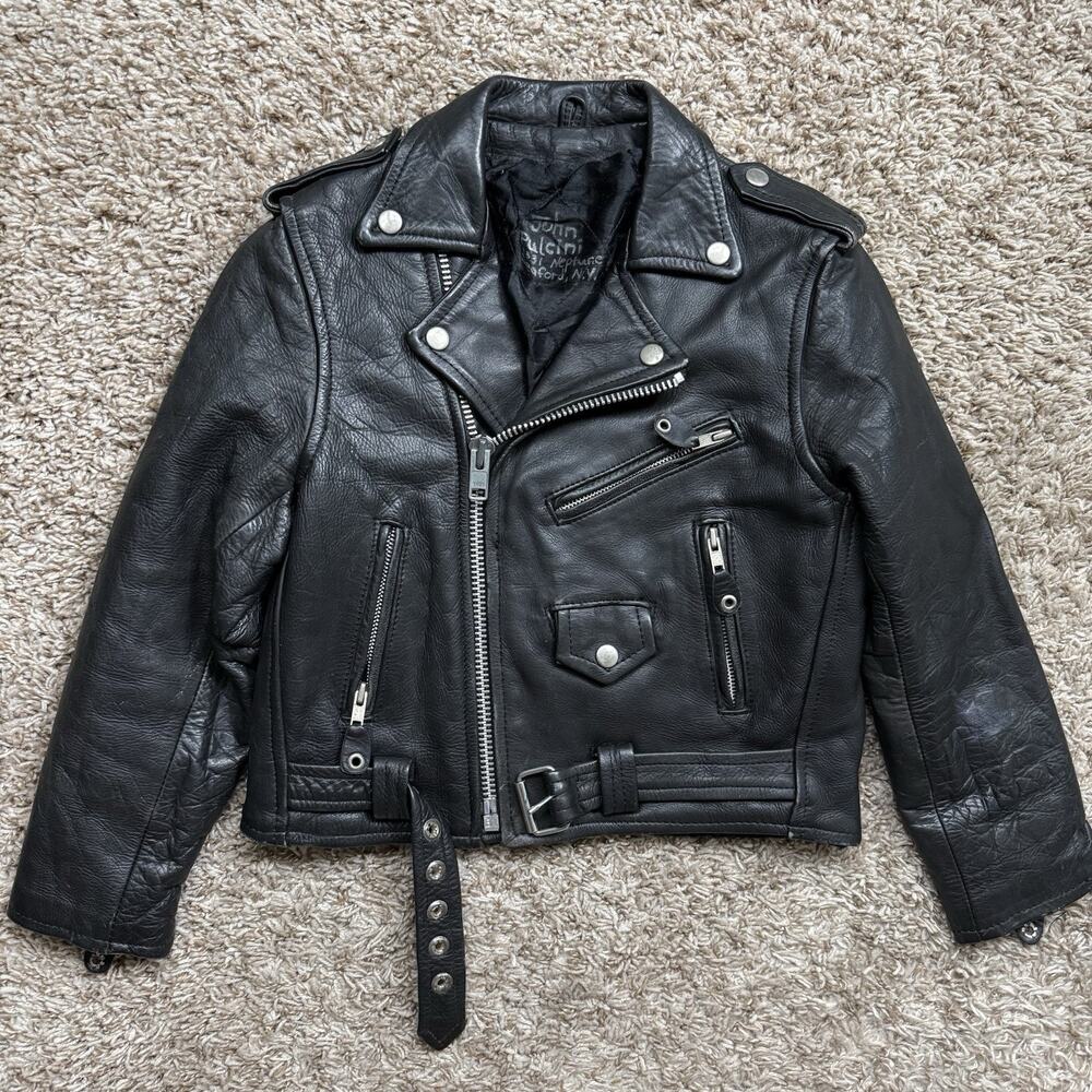 Vintage 90’s Black Leather Moto Biker Jacket Motorcycle Punk Youth Size Small